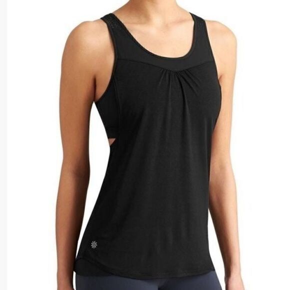 Athleta gel mesh supercharged dotted racerback built-in bra black tank top - Picture 1 of 10